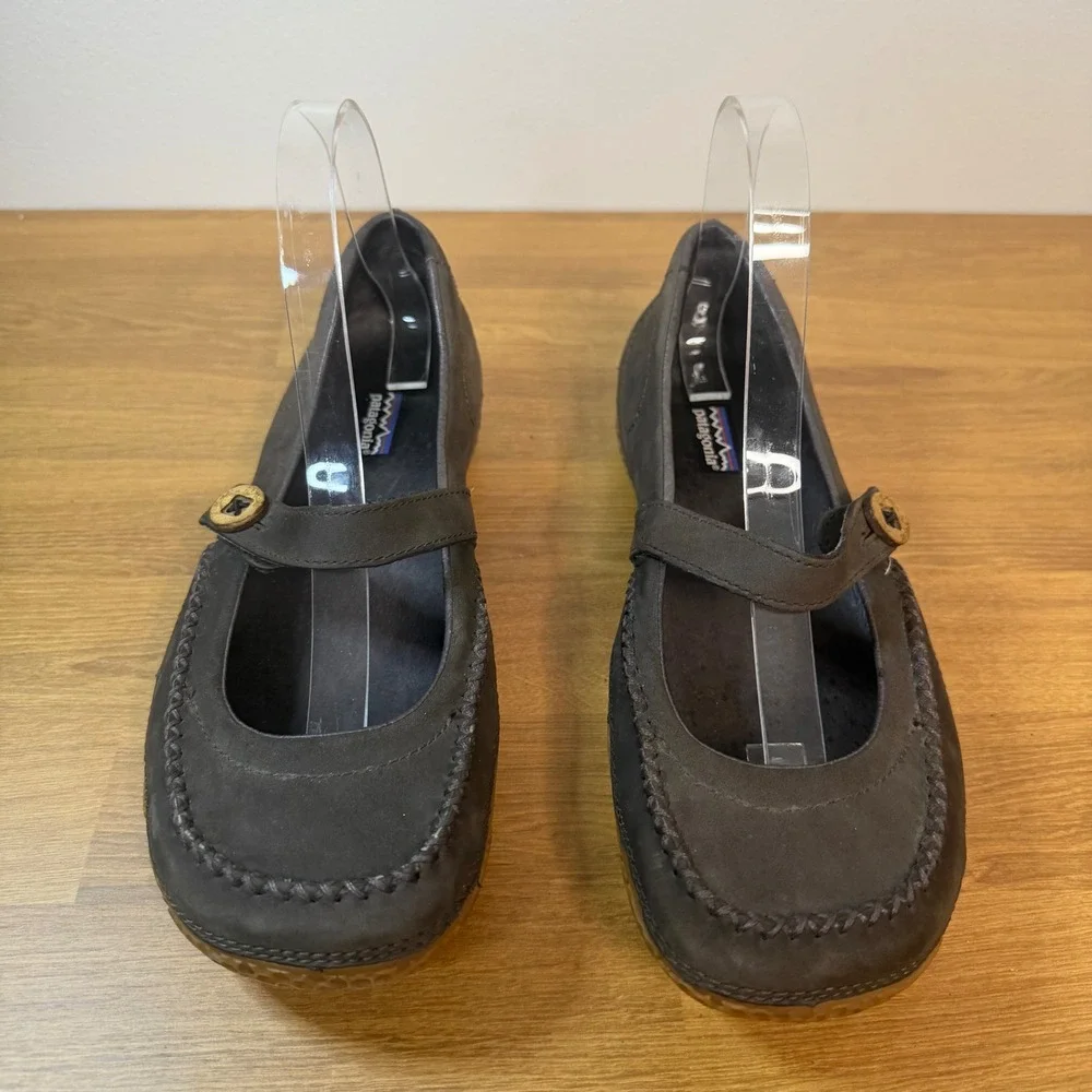 Patagonia Poppy Velvet Brown Leather Mary Jane Flats Skywalk Gum Sole Shoes 8.5